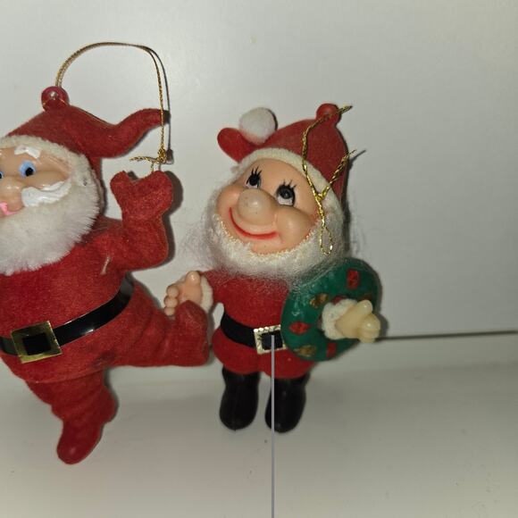 4 vintage flocked Christmas ornaments Santa and Elves - Picture 5 of 8